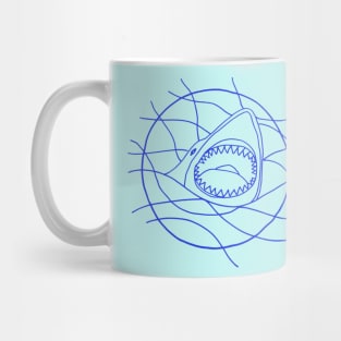 Shark attack in blue ink Mug